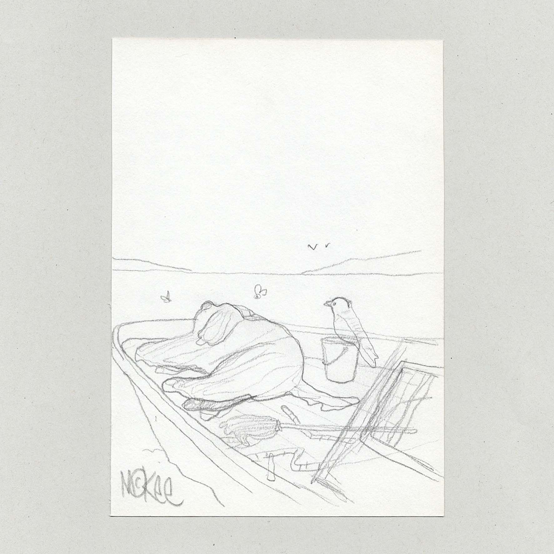 Big Dog On Little Boat, Study 2 - Original Sketch